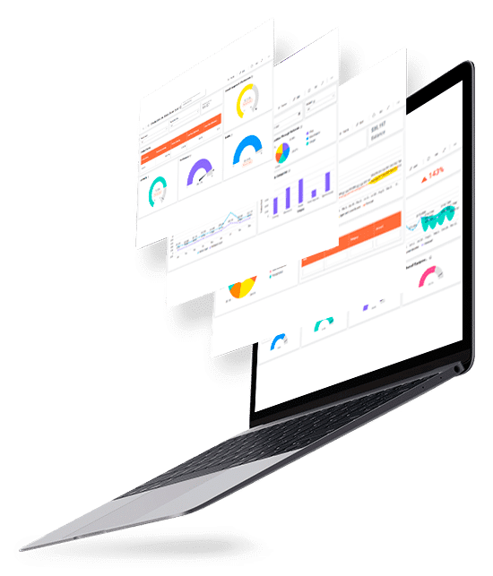 Laptop mostrando dashboards PCM-BI